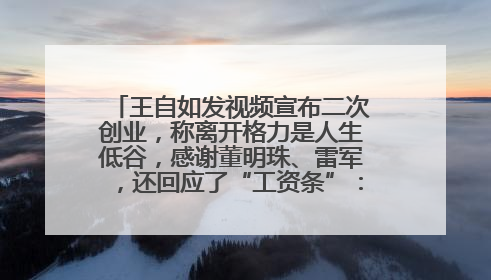 王自如发视频宣布二次创业，称离开格力是人生低谷，感谢董明珠、雷军，还回应了“工资条”：清楚自己要什么……