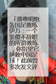 潘粤明炮轰国足教练伊万：一个装傻不辞职的所谓教练，你指望它拯救中国足球！此前曾多次发文评价国足